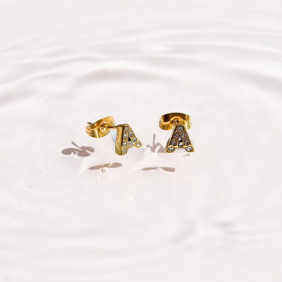 Crystal Initial Stud Earrings - EVRYJEWELS