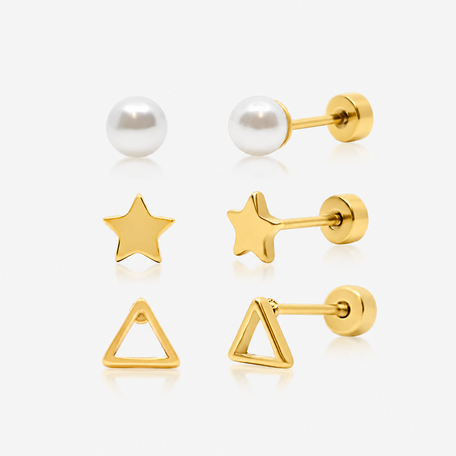 Hey Darling Pearl 3-Piece Flat Back Earrings Set - EVRYJEWELS