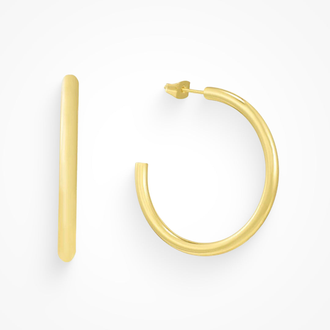 Solid Gold Square Hoops PAIR Medium 14K Gold Pipe Hoop -  Ireland