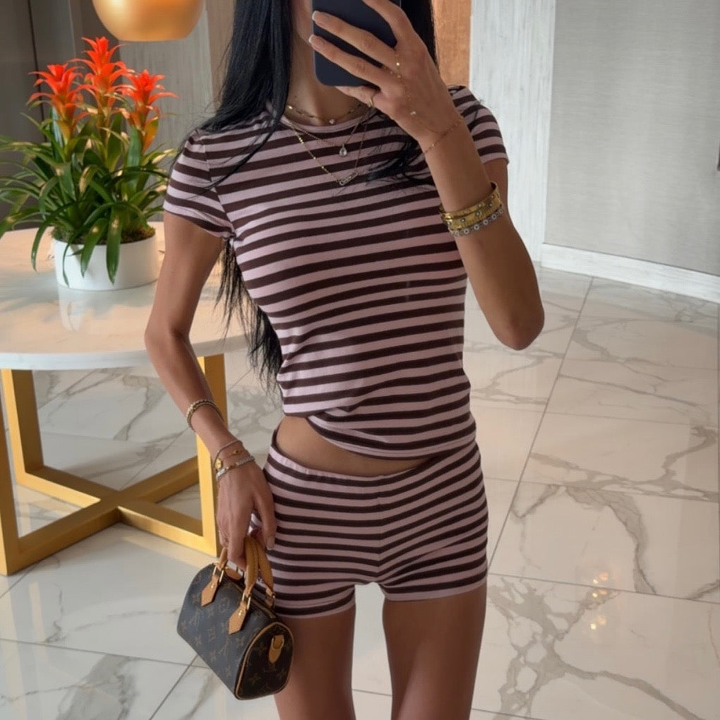 Sweet Stripe- Ballet Pink/ Mocha