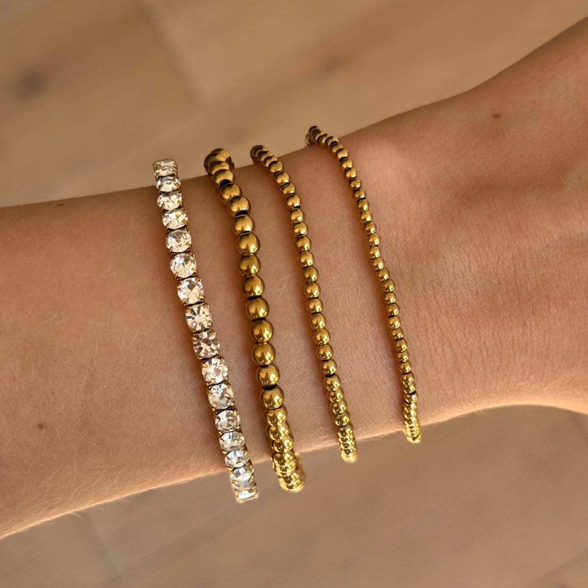 Icy Golden Beaded Bracelet 4 Piece Set - EVRYJEWELS