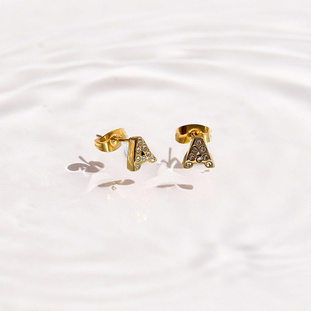Crystal Initial Stud Earrings - EVRYJEWELS