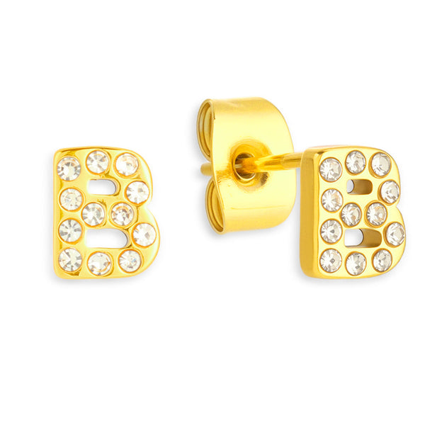 Crystal Initial Stud Earrings - EVRYJEWELS