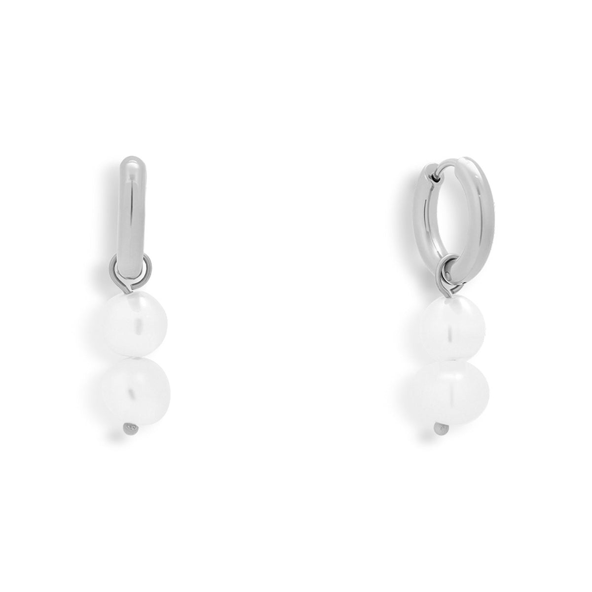 Double Pearl Drop Hoop Earrings - EVRYJEWELS