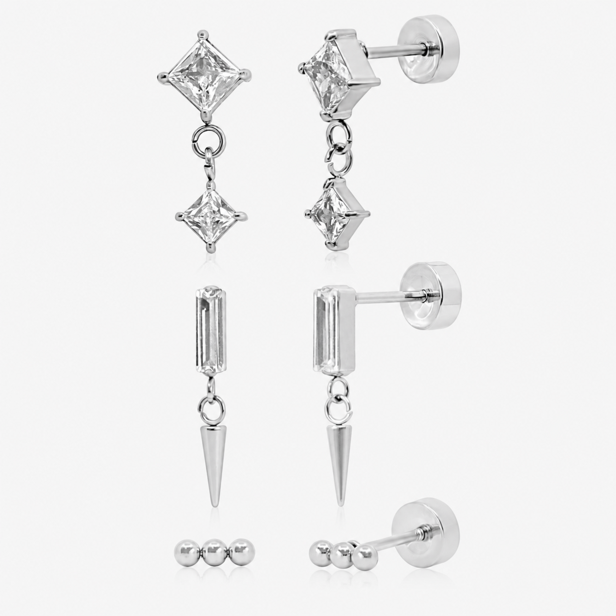 Cool Girl Flat Back 3 Piece Earring Set - EVRYJEWELS