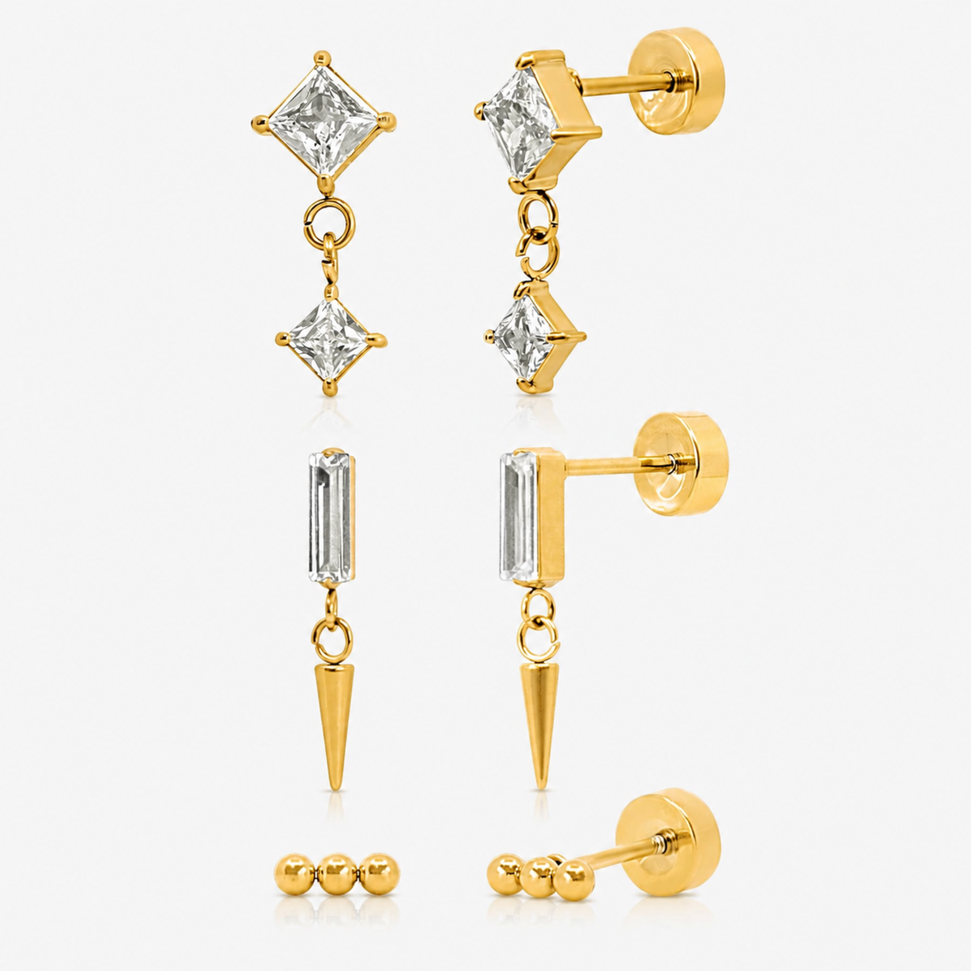 Cool Girl Flat Back 3 Piece Earring Set - EVRYJEWELS