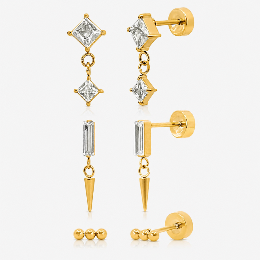 Cool Girl Flat Back 3 Piece Earring Set - EVRYJEWELS