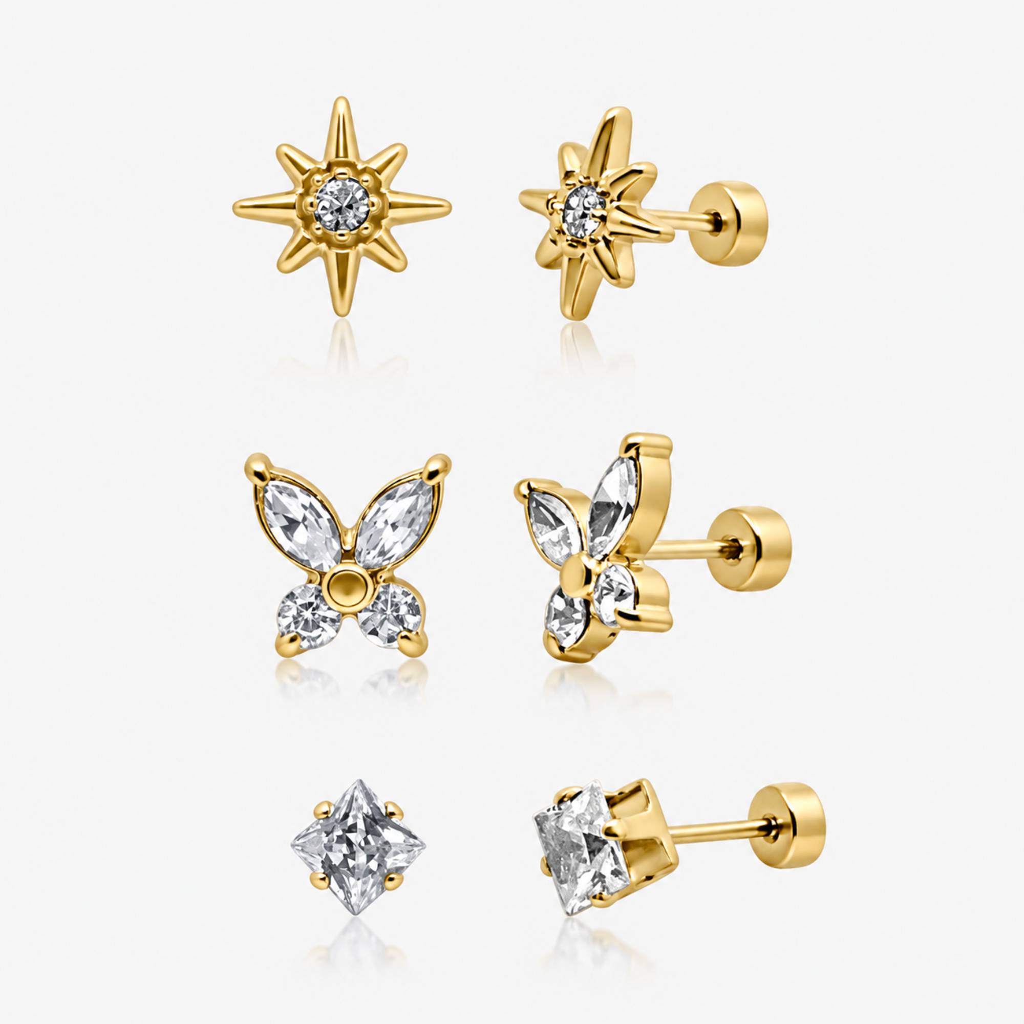 Eternal Twinkle 3 Pack Flat Back Earrings Set - EVRYJEWELS