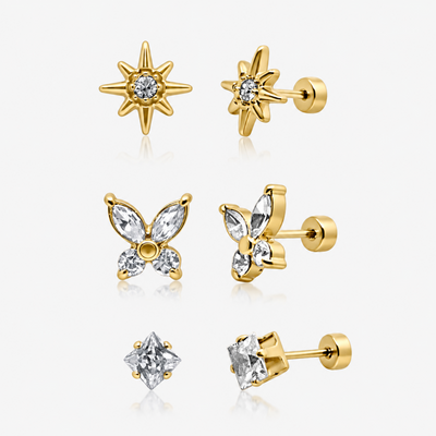 Eternal Twinkle 3 Pack Flat Back Earrings Set - EVRYJEWELS