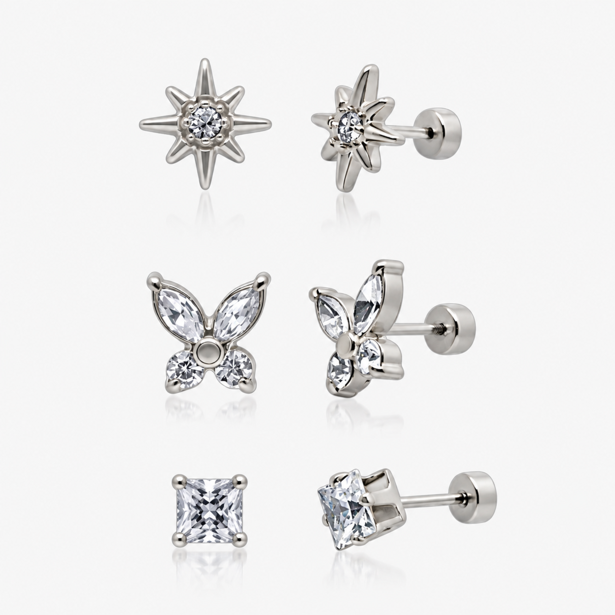 Eternal Twinkle 3 Pack Flat Back Earrings Set - EVRYJEWELS