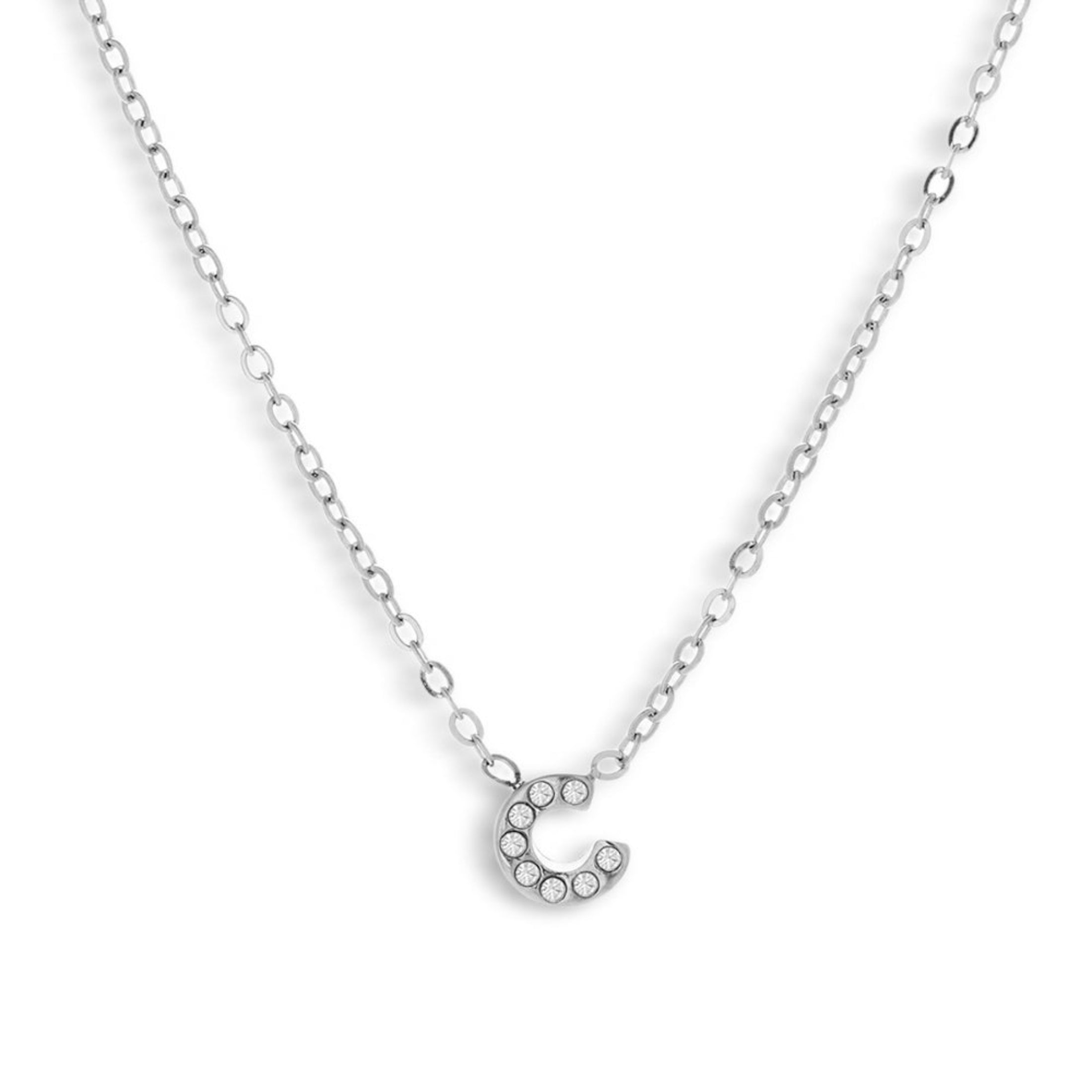 Crystal C Initial Charm Necklace - EVRYJEWELS