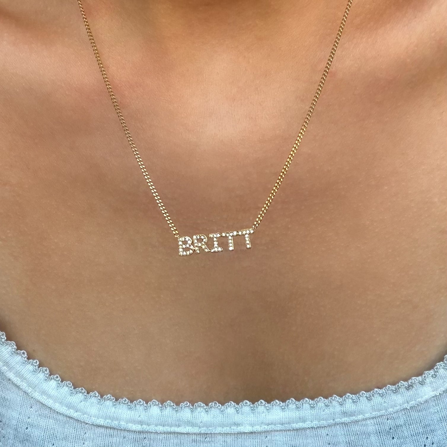 Custom/Personalized Pave Nameplate Curb Chain Necklace - EVRYJEWELS