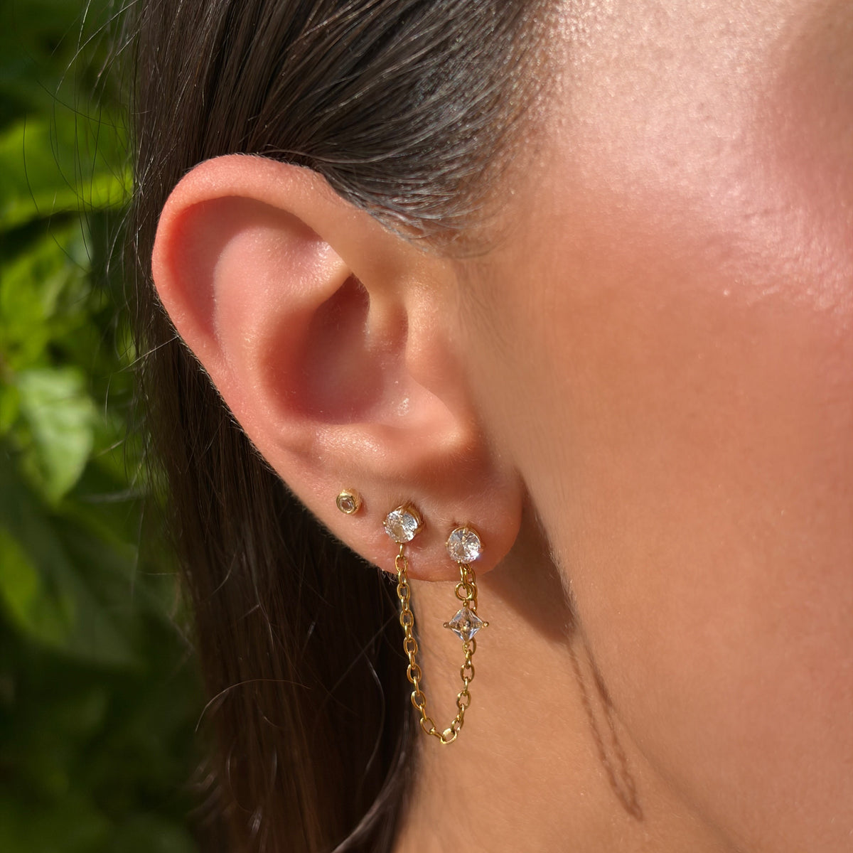 Double Sparkle Chain Earring