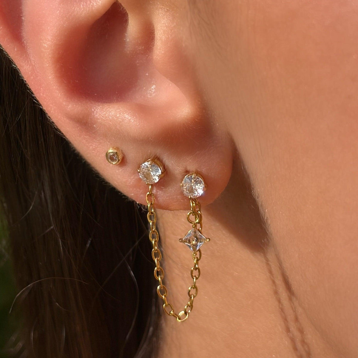 Double Sparkle Chain Earring - EVRYJEWELS