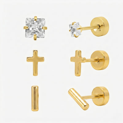 Simply Yours Flat Back Earrings 3 Piece Set - EVRYJEWELS