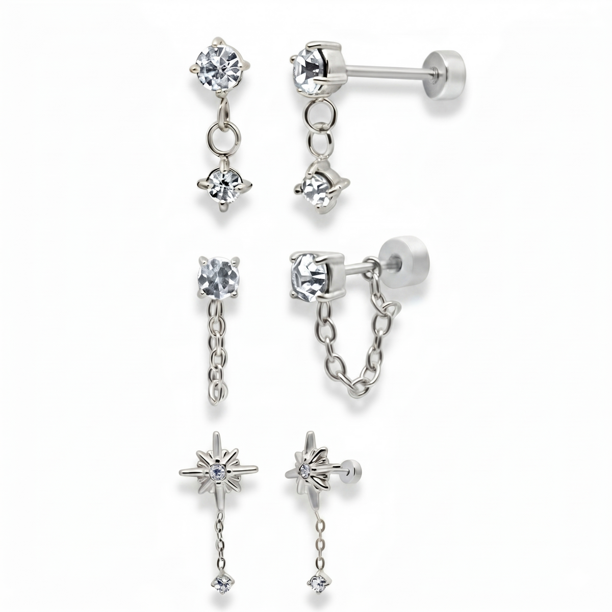 Meet Me At Midnight Flat Back Earrings Set - EVRYJEWELS