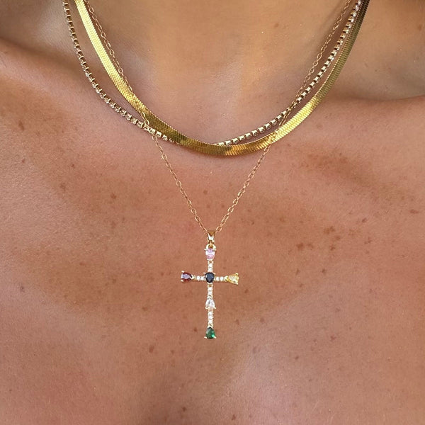 Rainbow Blessings Cross Necklace - EVRYJEWELS