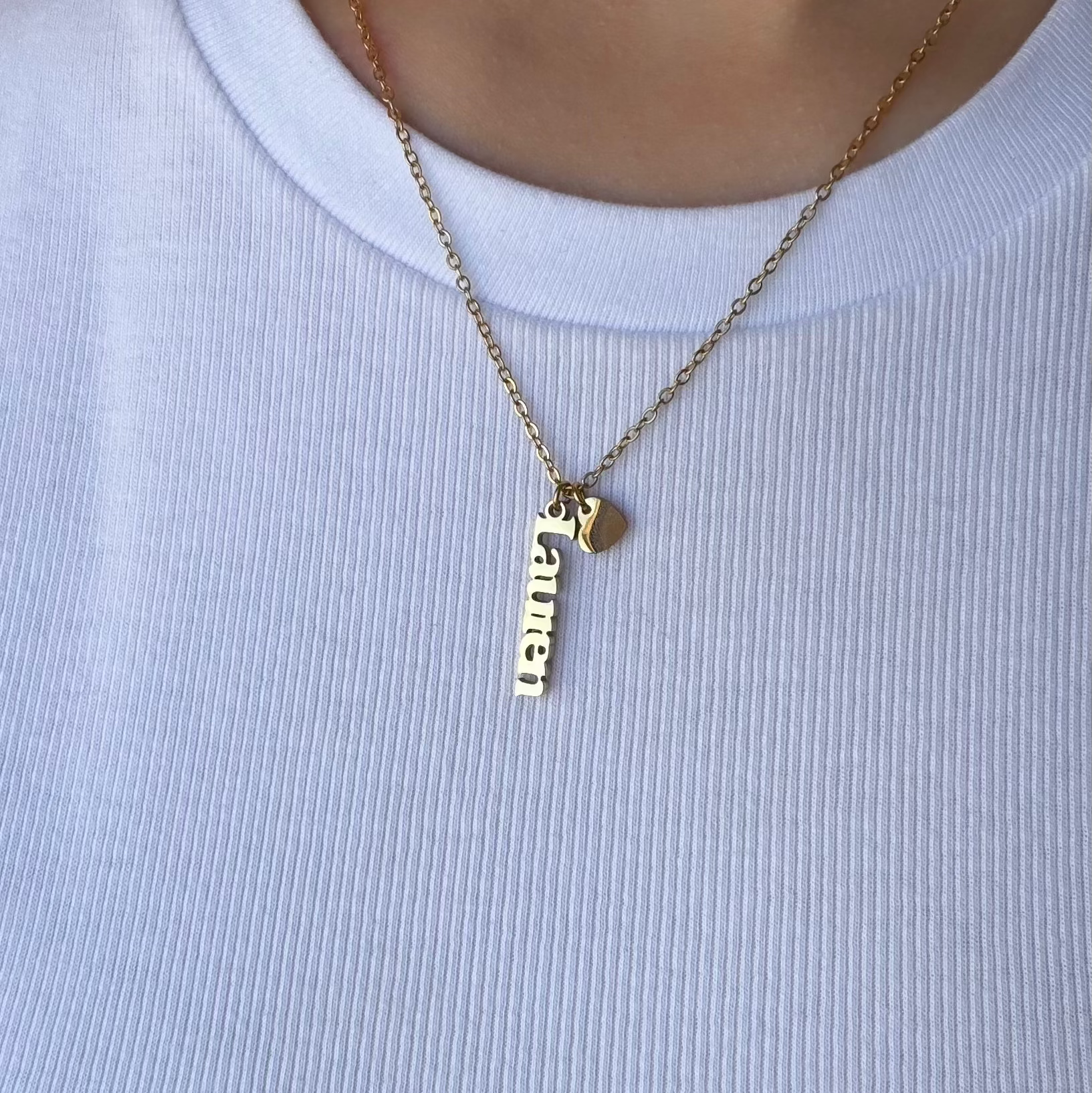Custom/Personalized Mini Vertical Charm Nameplate Necklace - EVRYJEWELS