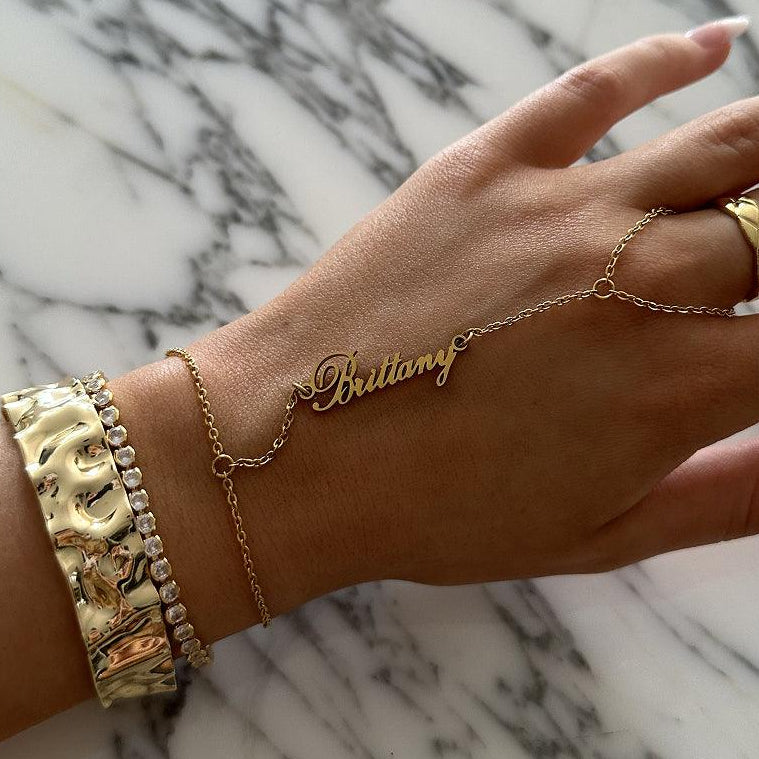 Custom/Personalized Name Plate Hand Chain - EVRYJEWELS