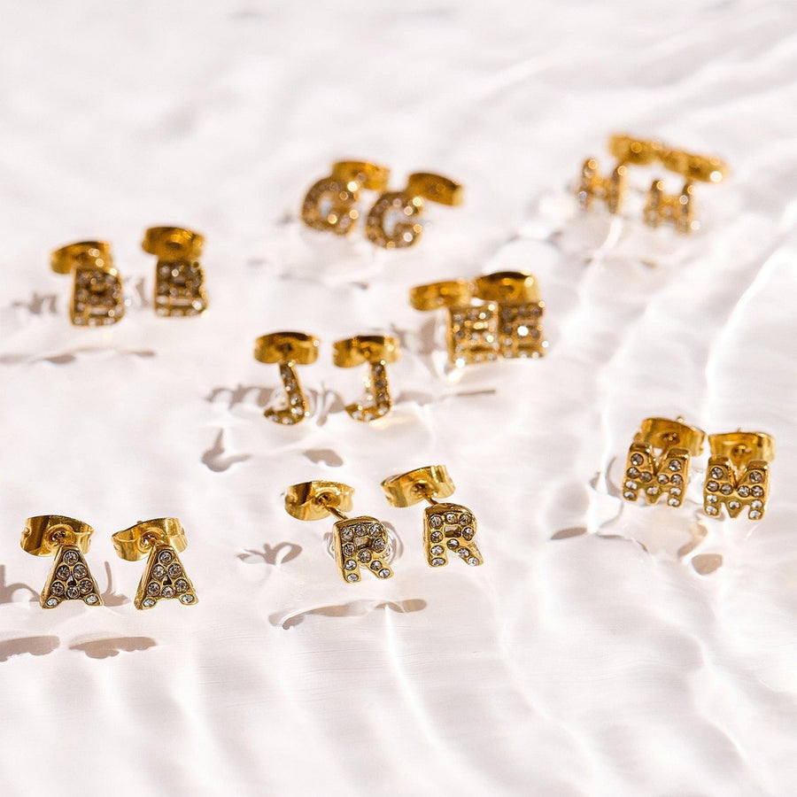 Crystal Initial Stud Earrings - EVRYJEWELS