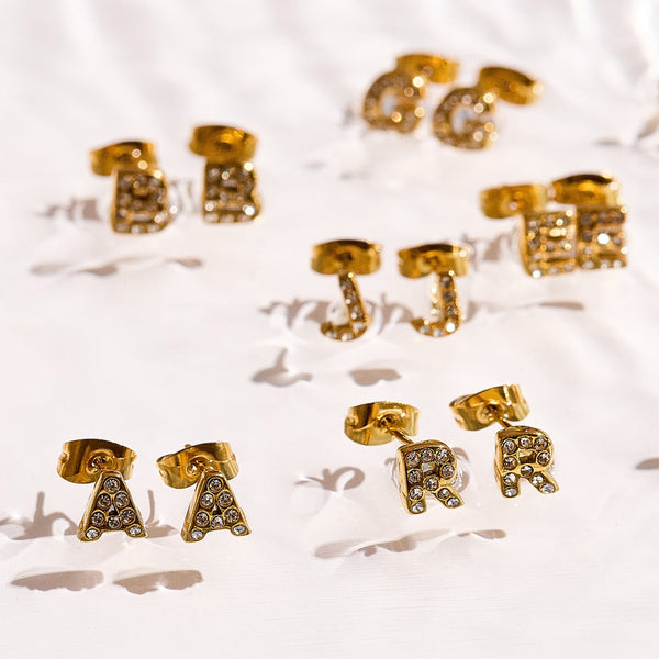 Crystal Initial Stud Earrings - EVRYJEWELS