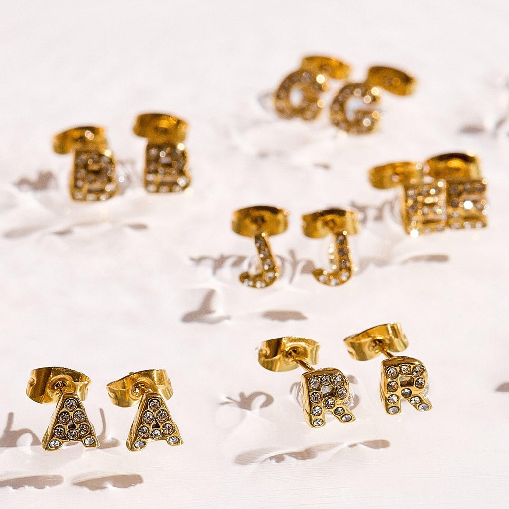 Crystal Initial Stud Earrings - EVRYJEWELS
