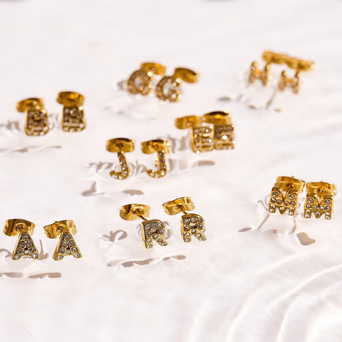 Crystal Initial Stud Earrings - EVRYJEWELS