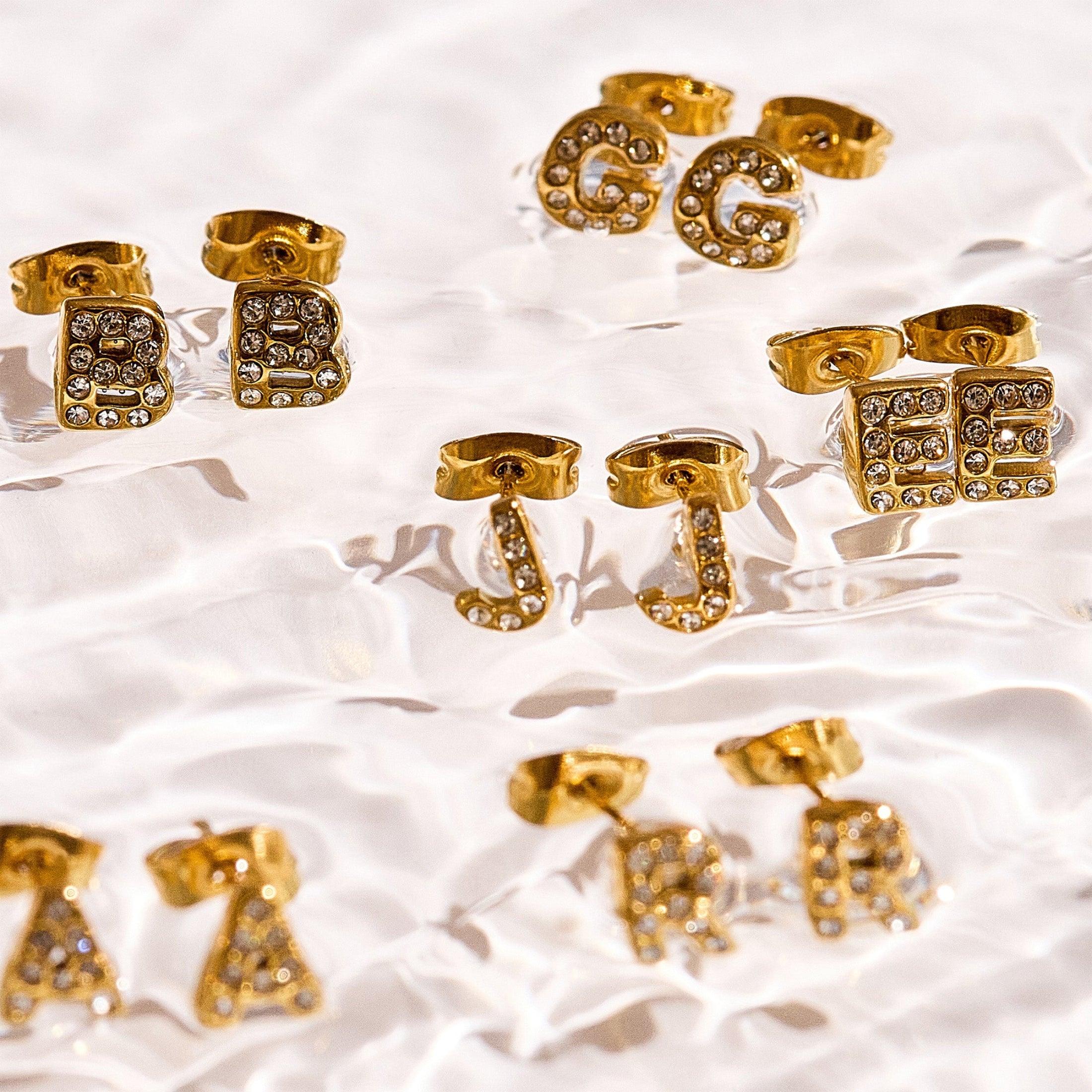 Crystal Initial Stud Earrings - EVRYJEWELS