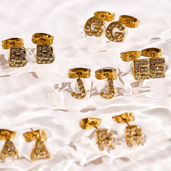 Crystal Initial Stud Earrings - EVRYJEWELS