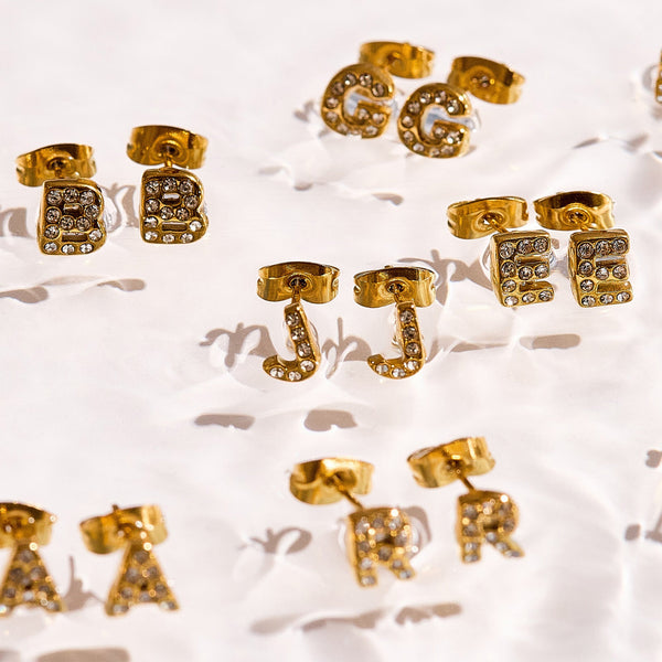 Crystal Initial Stud Earrings - EVRYJEWELS
