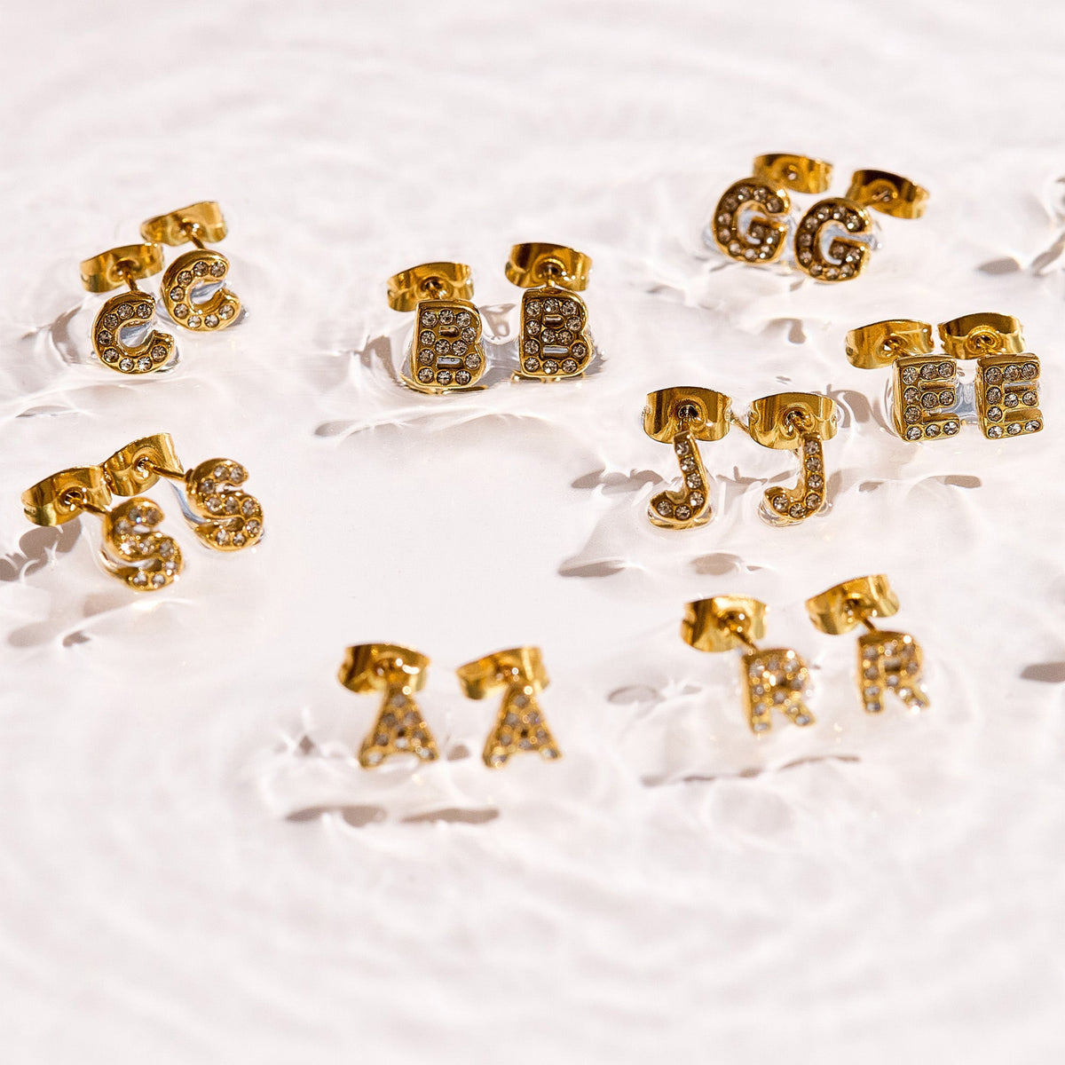 Crystal Initial Stud Earrings - EVRYJEWELS