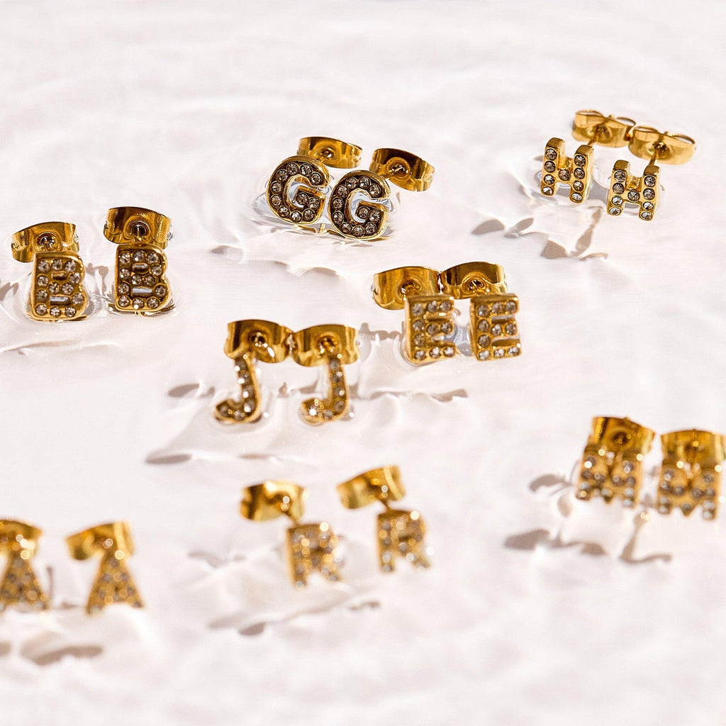 Crystal Initial Stud Earrings - EVRYJEWELS