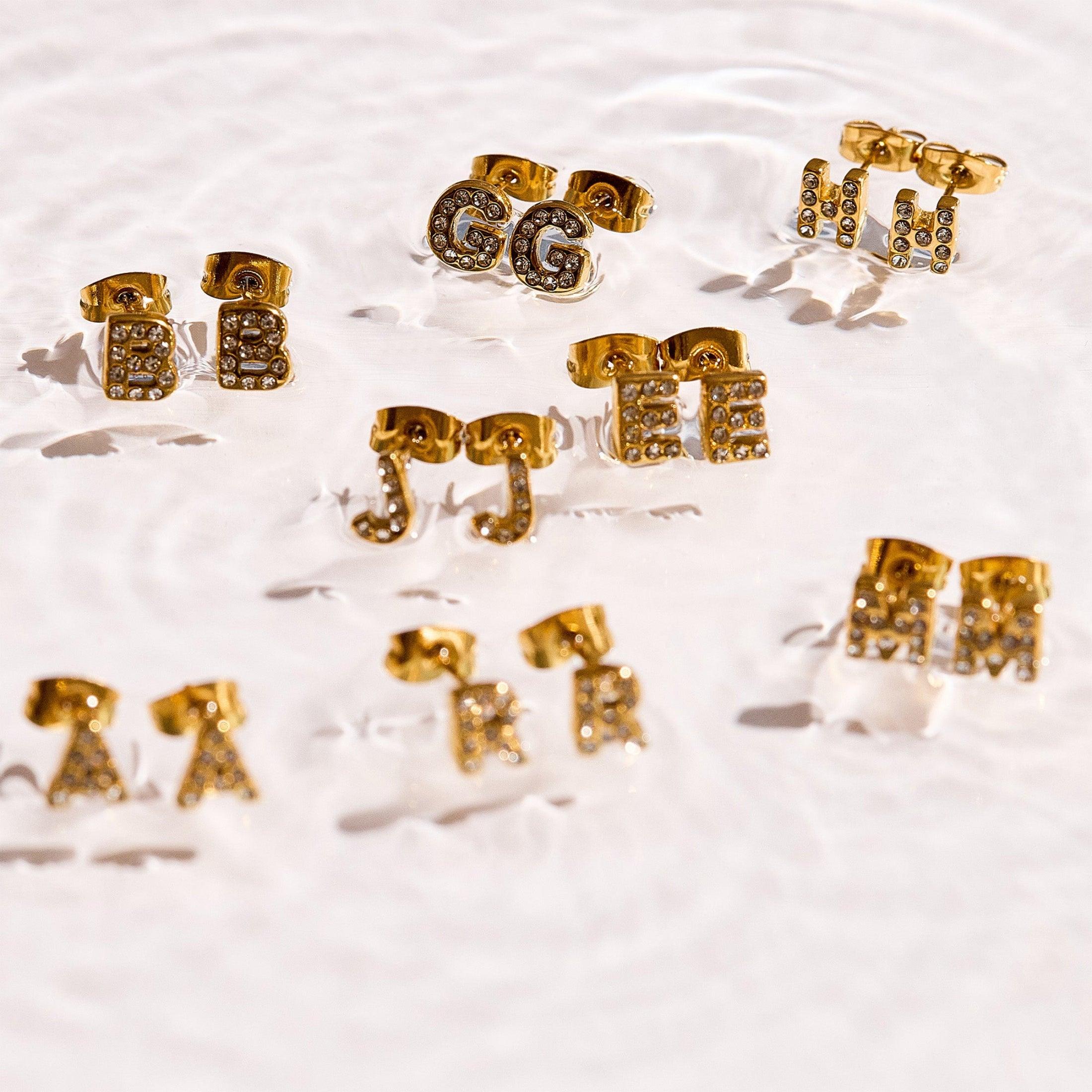 Crystal Initial Stud Earrings - EVRYJEWELS