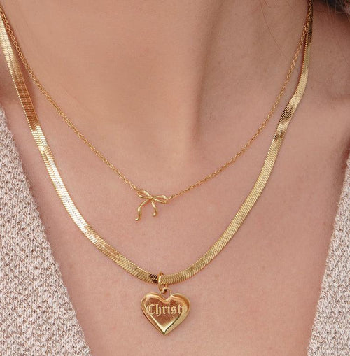 Custom/Personalized Herringbone Heart Necklace - EVRYJEWELS