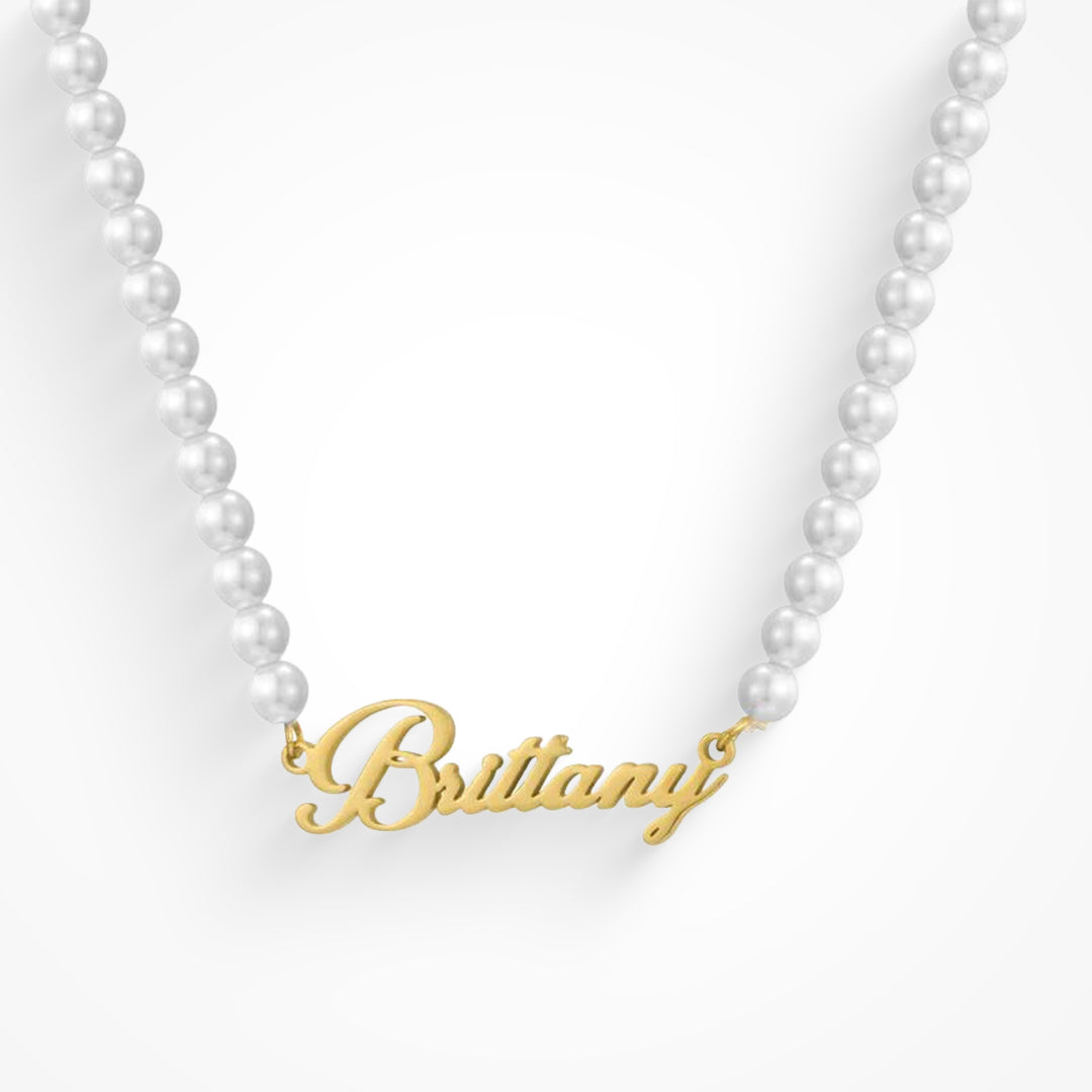 Custom/Personalized Pearl Nameplate Necklace