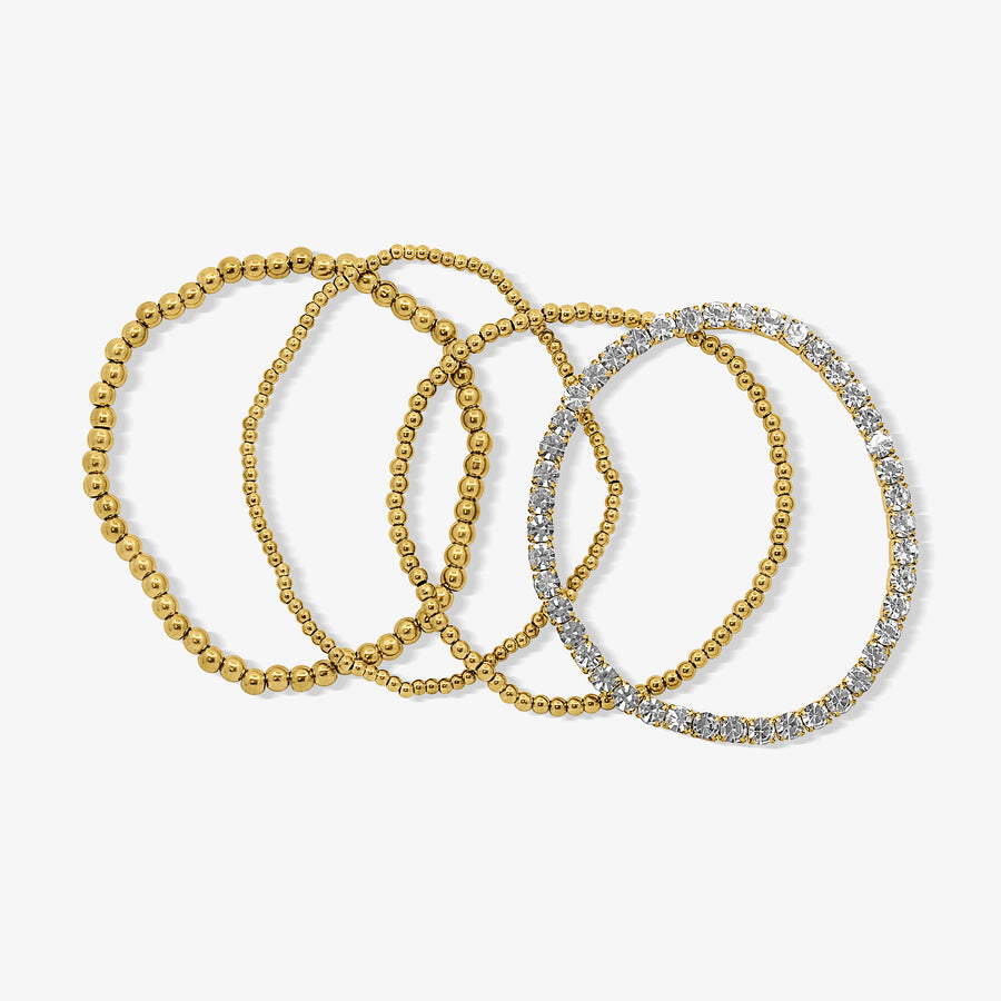 Icy Golden Beaded Bracelet 4 Piece Set - EVRYJEWELS
