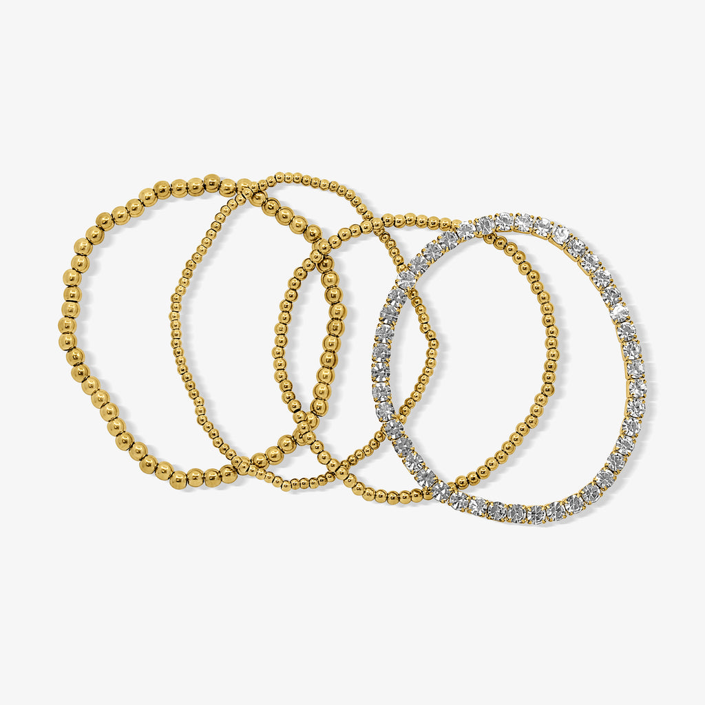 Icy Golden Beaded Bracelet 4 Piece Set - EVRYJEWELS