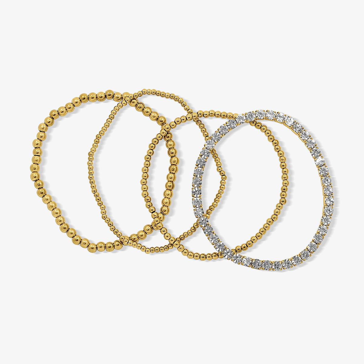 Icy Golden Beaded Bracelet 4 Piece Set - EVRYJEWELS