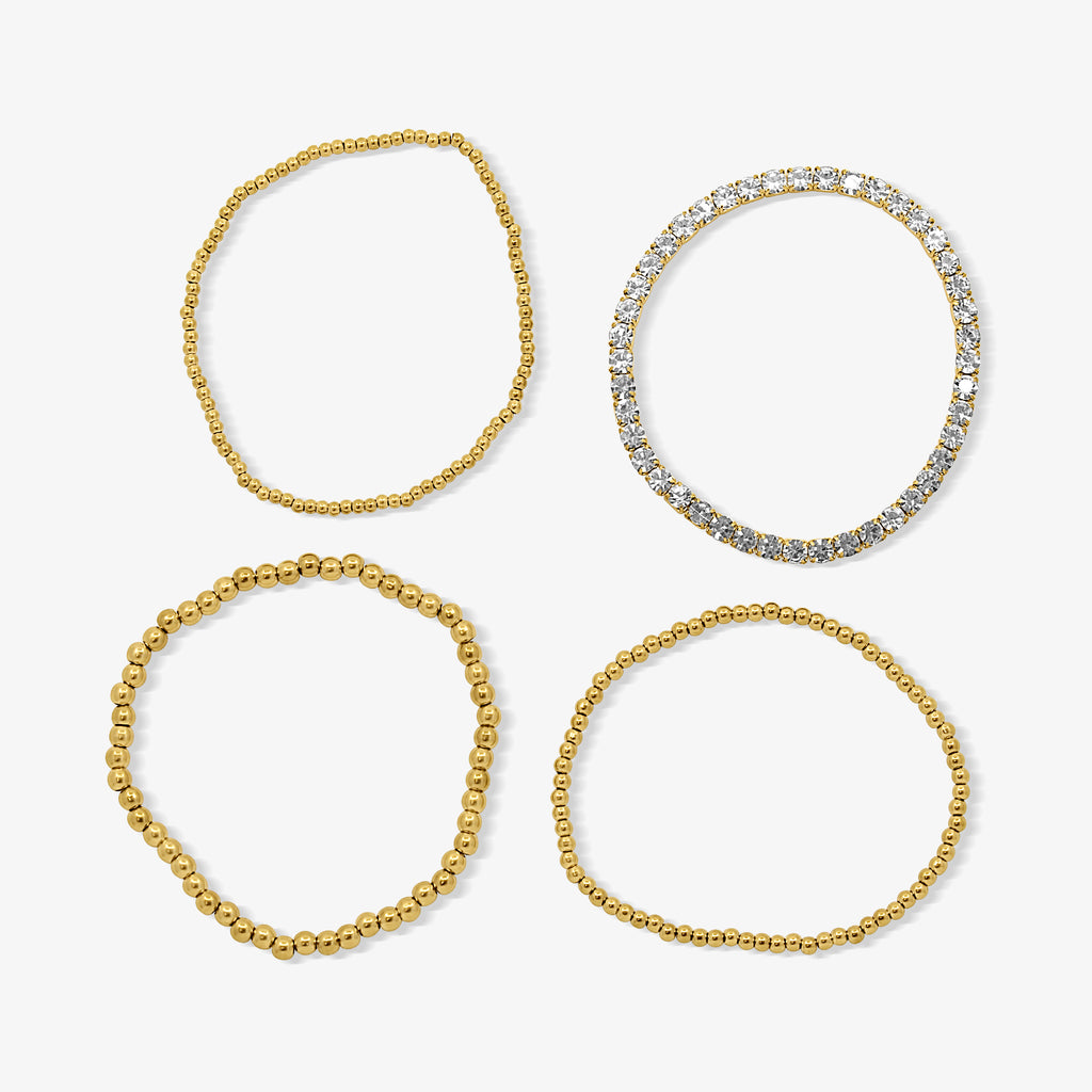 Icy Golden Beaded Bracelet 4 Piece Set - EVRYJEWELS