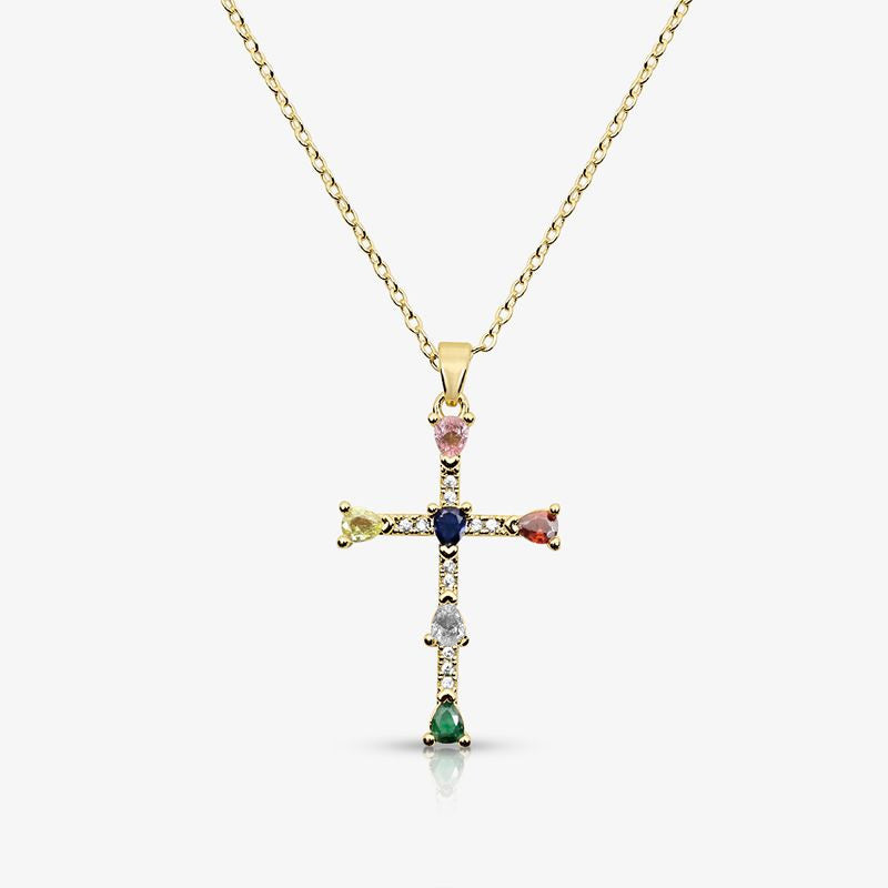 Rainbow Blessings Cross Necklace - EVRYJEWELS