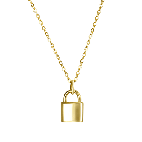 Sarah Personalized Lock and Key Necklace Sterling Silver Pendant with Gold-Filled Chain / 18