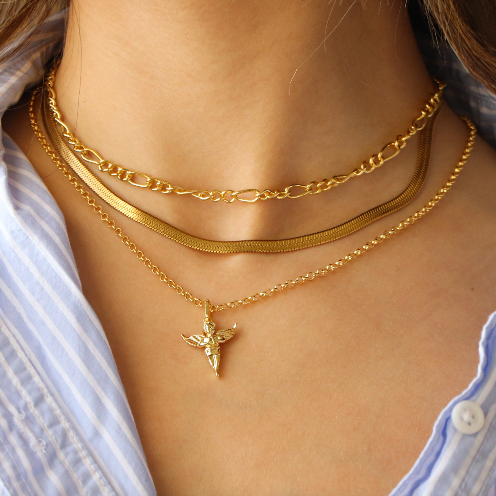 Angel Pendant Necklace - 14K Gold Plated Angel Necklace, Guardian - Women,  Girl
