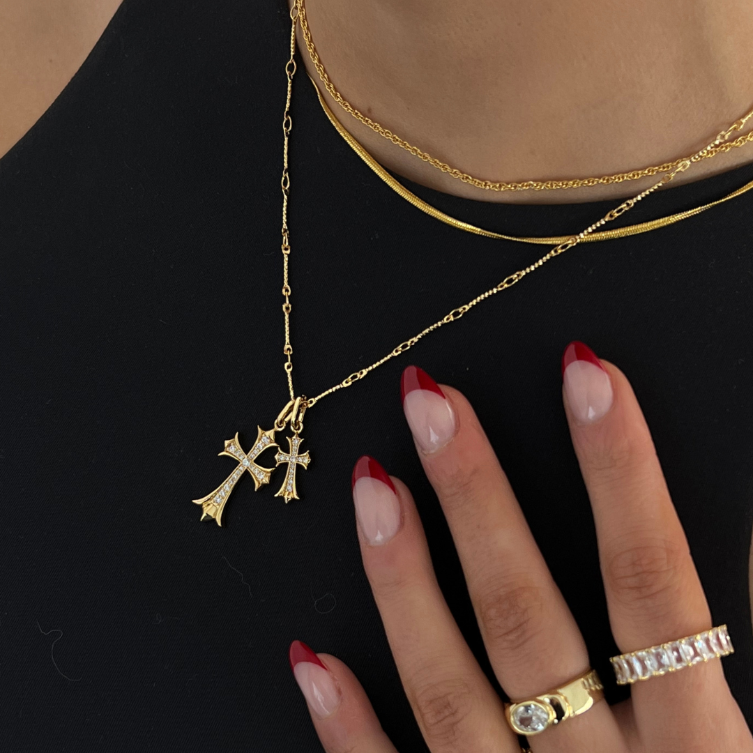 Double Cross Charm Necklace